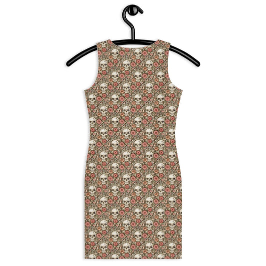 Bodycon dress, Sugar skull floral print all over design body fitted cute dinner night blazer sleeveless sexy stylish female above knee dress