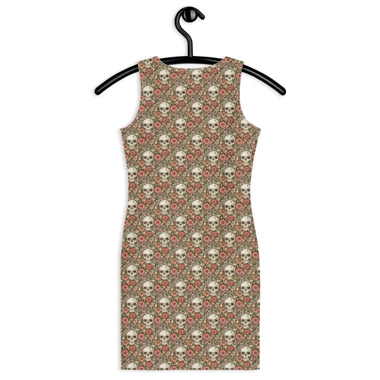 Bodycon dress, Sugar skull floral print all over design body fitted cute dinner night blazer sleeveless sexy stylish female above knee dress