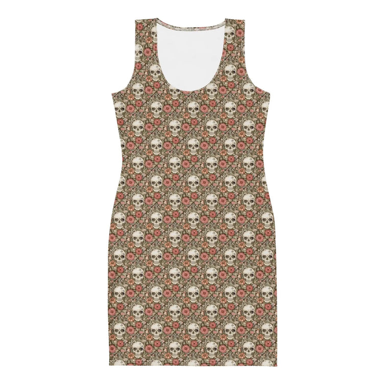 Bodycon dress, Sugar skull floral print all over design body fitted cute dinner night blazer sleeveless sexy stylish female above knee dress