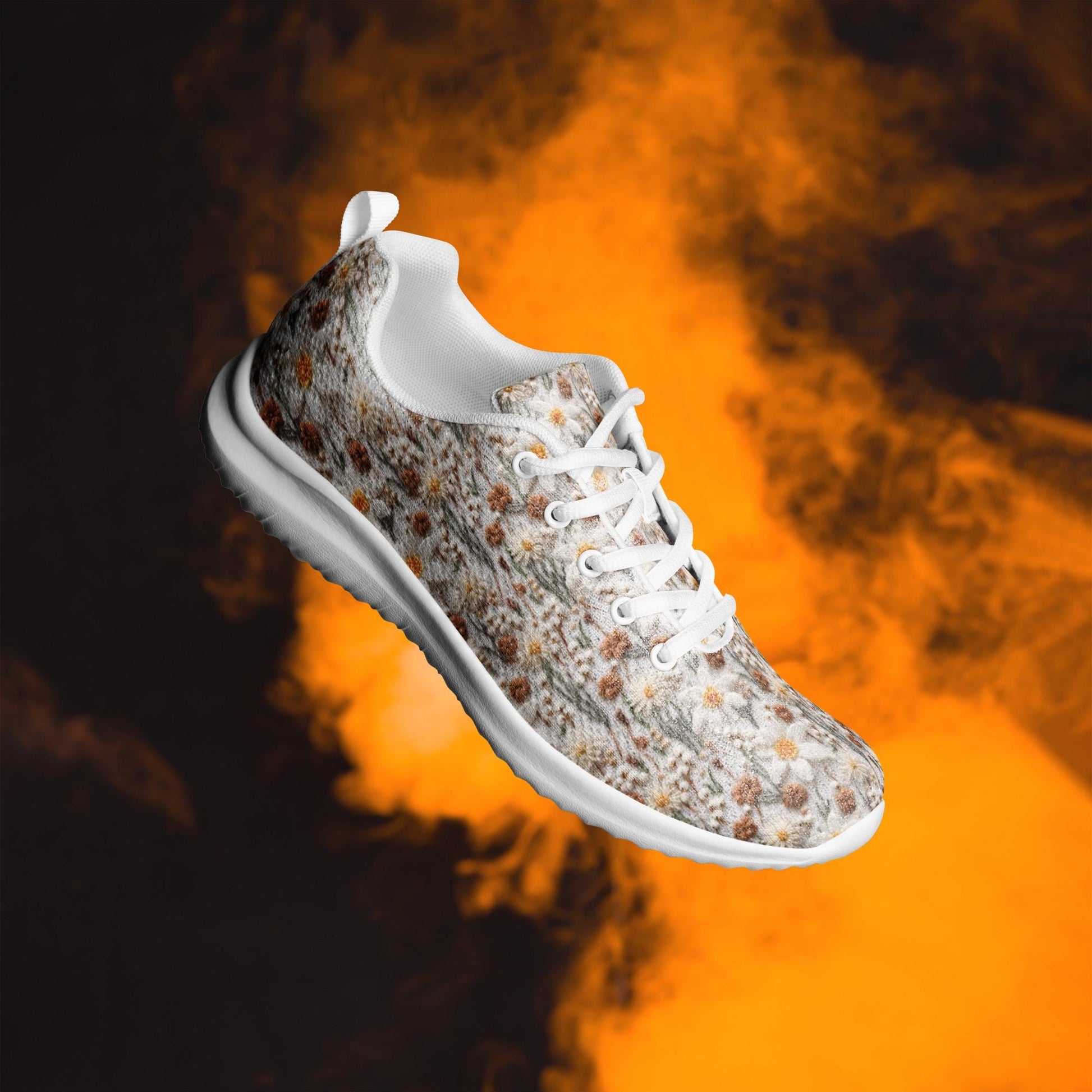 Women’s athletic shoes, crotchet floral pattern print comfortable casual sporty style yoga walking daily wear soft tennis shoe