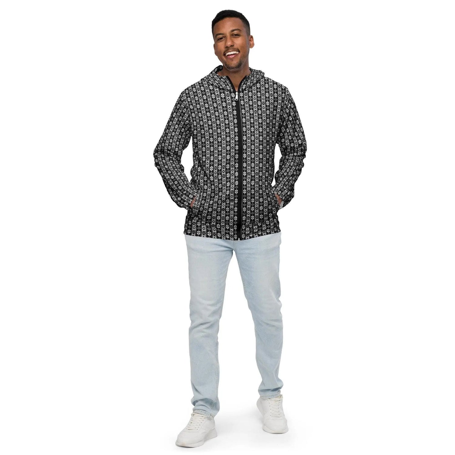 Men’s windbreaker, Male all over Native pattern print design stylish casual classy winter summer fall water resistant  light fabric jacket The Aurora Touch