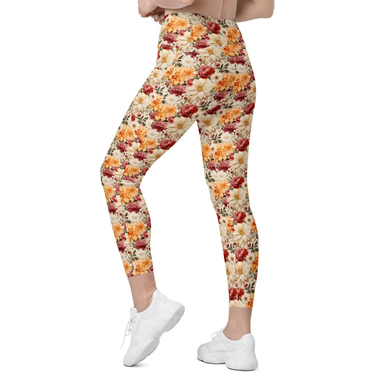 Leggings with pockets, Floral all over print pretty pattern design yoga workout walking all activity casual dress up clothing fitting pants The Aurora Touch