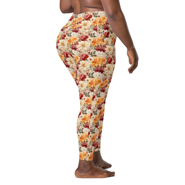 Leggings with pockets, Floral all over print pretty pattern design yoga workout walking all activity casual dress up clothing fitting pants