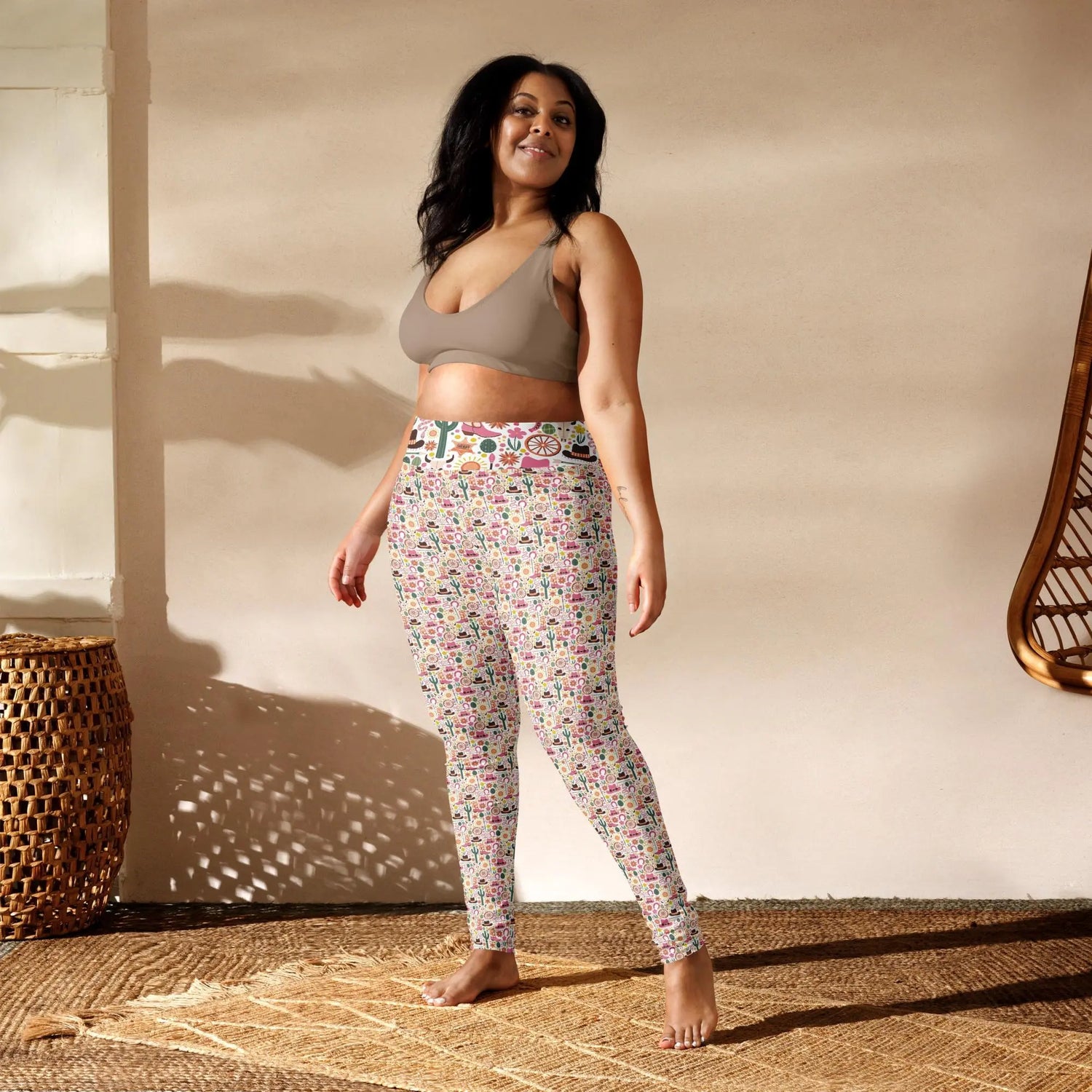 Yoga Leggings, Southern country style design all over pattern female workout casual stretchy soft smooth stylish blazer shirt pairing pants