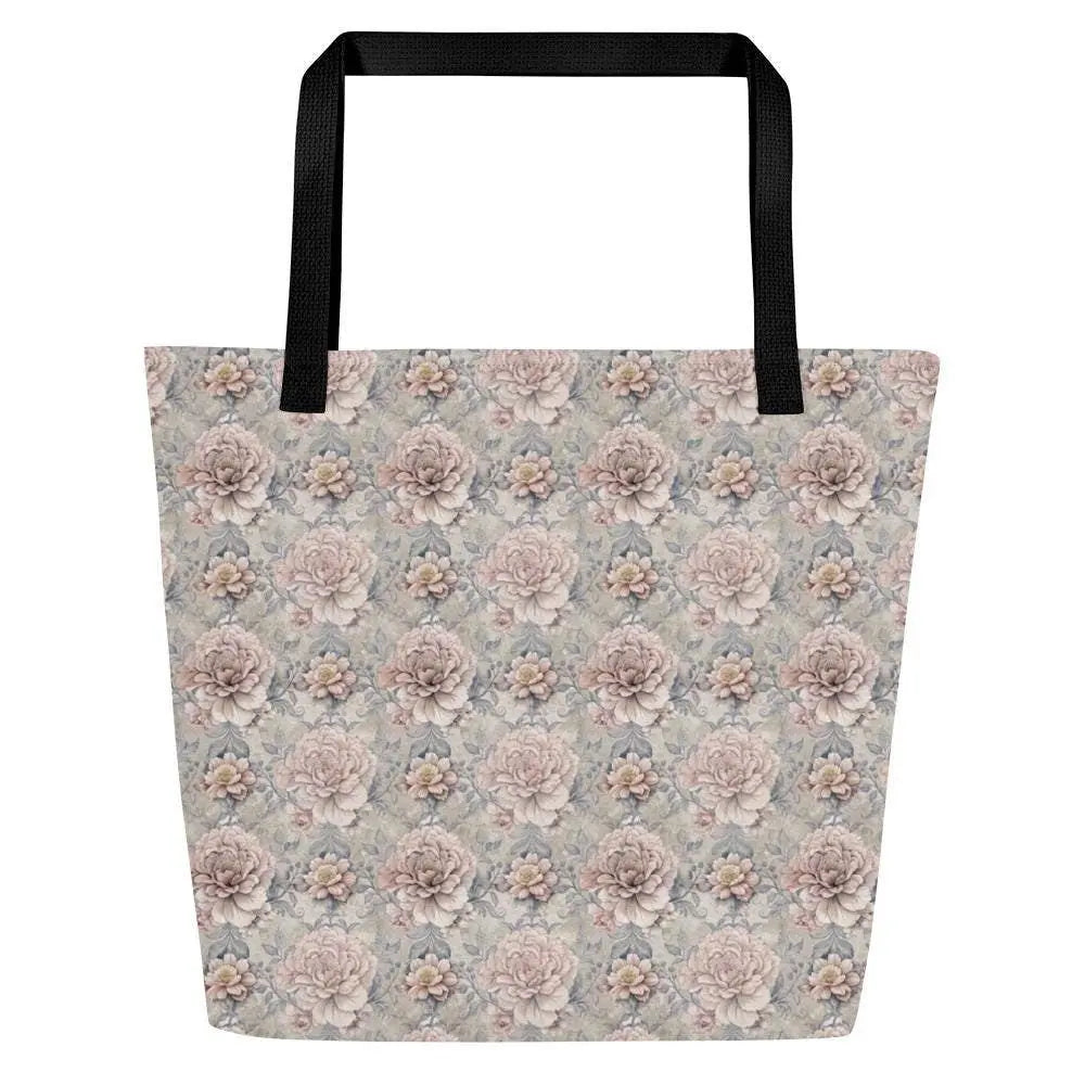 All-Over Print Large Tote Bag, Minimilist simple floral print book laptop ipad back to school all purpose carry daily travel casual bag The Aurora Touch