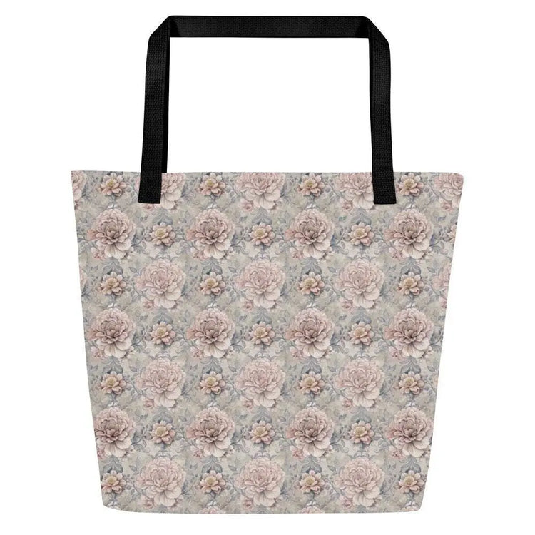 All-Over Print Large Tote Bag, Minimilist simple floral print book laptop ipad back to school all purpose carry daily travel casual bag The Aurora Touch