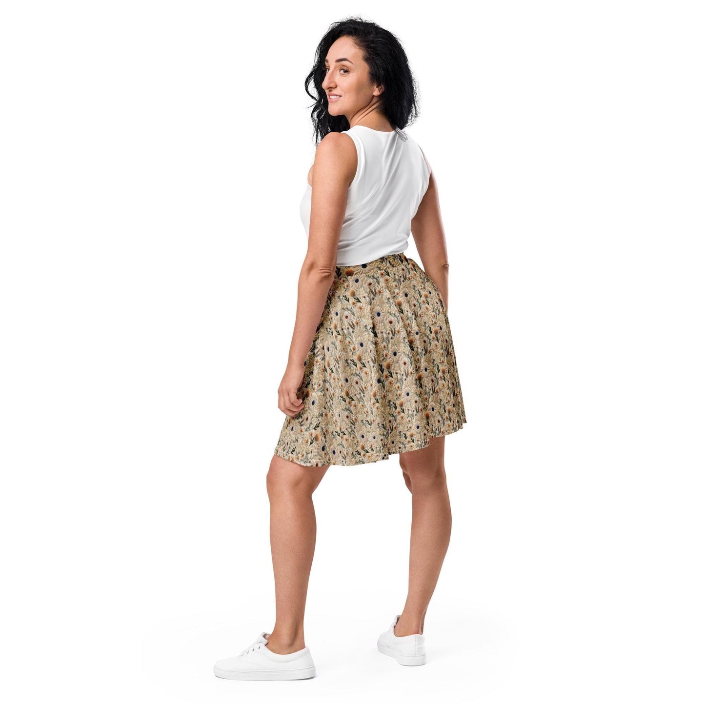 Cute Trendy Skirt, Floral daisy pattern comfy airy everyday versatile dressy casual fabric spandex go anywhere female above knee dress