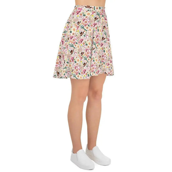 Skater Skirt, Cowboy country style pattern flattering comfy casual dressy everyday day night life flowy colorful skirt The Aurora Touch
