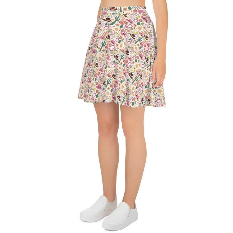 Skater Skirt, Cowboy country style pattern flattering comfy casual dressy everyday day night life flowy colorful skirt The Aurora Touch