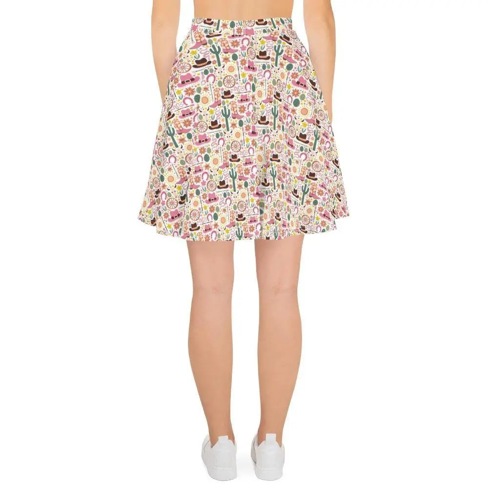 Skater Skirt, Cowboy country style pattern flattering comfy casual dressy everyday day night life flowy colorful skirt The Aurora Touch