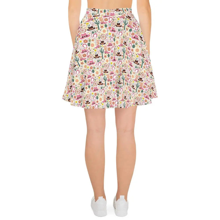 Skater Skirt, Cowboy country style pattern flattering comfy casual dressy everyday day night life flowy colorful skirt
