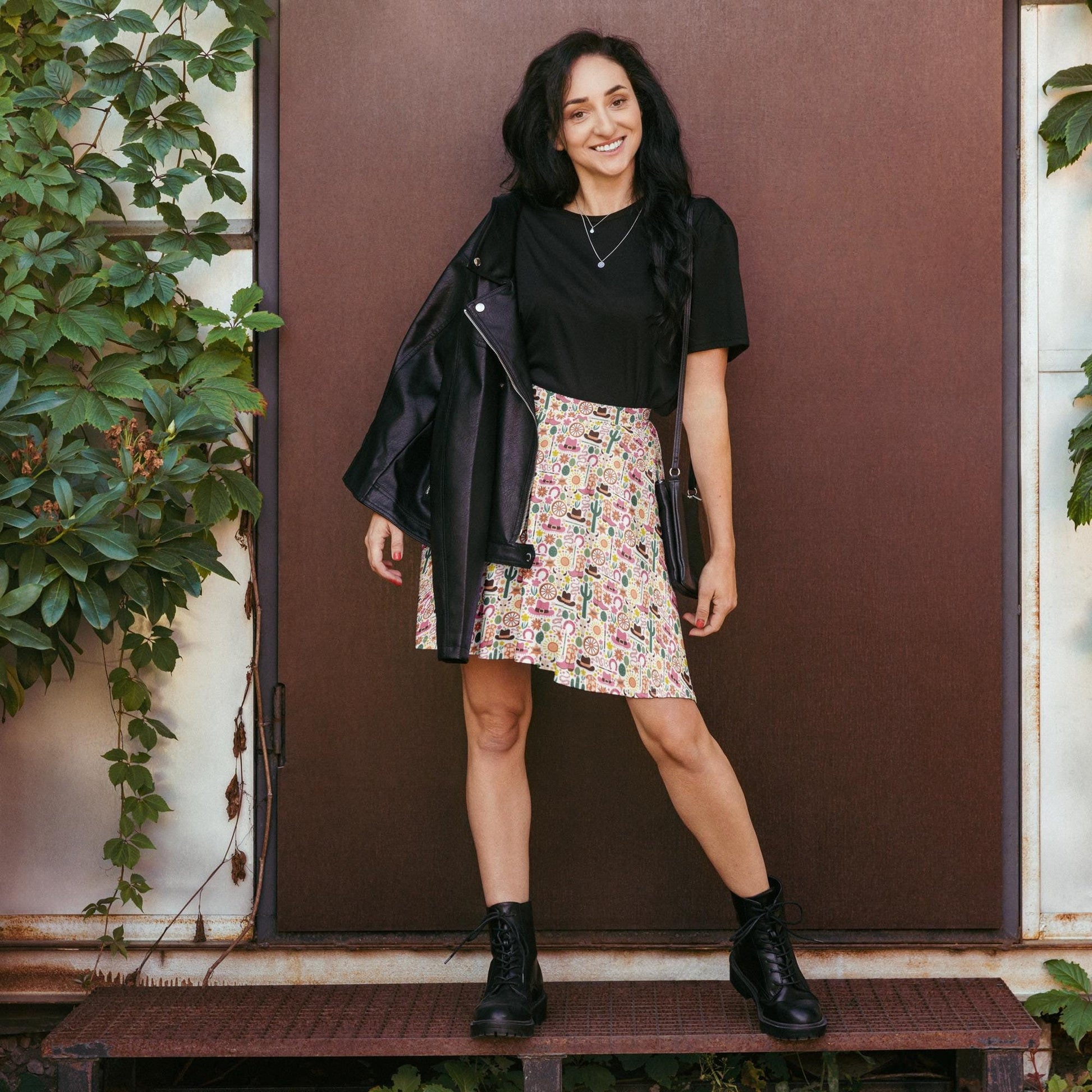 Skater Skirt, Cowboy country style pattern flattering comfy casual dressy everyday day night life flowy colorful skirt