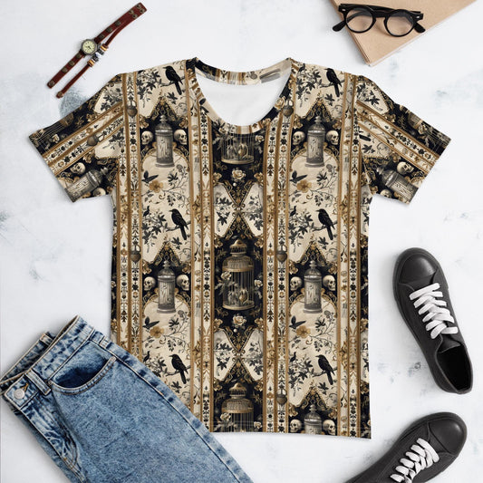 Women's T-shirt, Gothic pattern print all over smooth soft Halloween theme casual cool everyday clothing female jean wear