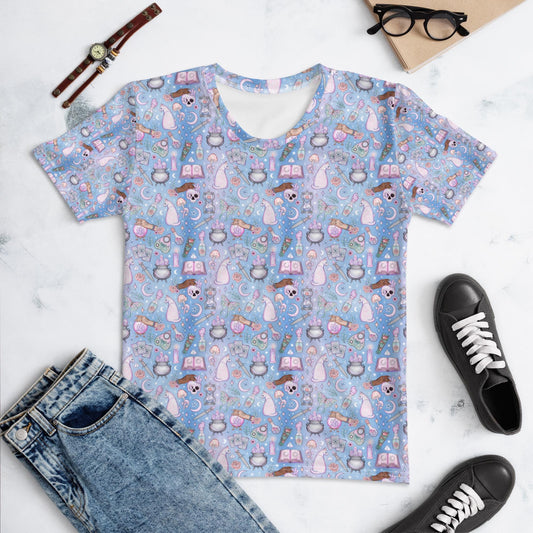 Women&#39;s T-shirt, Celestial colorful magic witch gothic bright blue neon authentic unique fashion casual design jean Tee