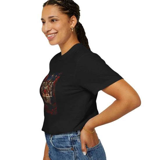 Unisex Garment-Dyed T-shirt, Day of the Dead dinner party gathering colorful bright Mexican art display casual jean school work apparel wear The Aurora Touch