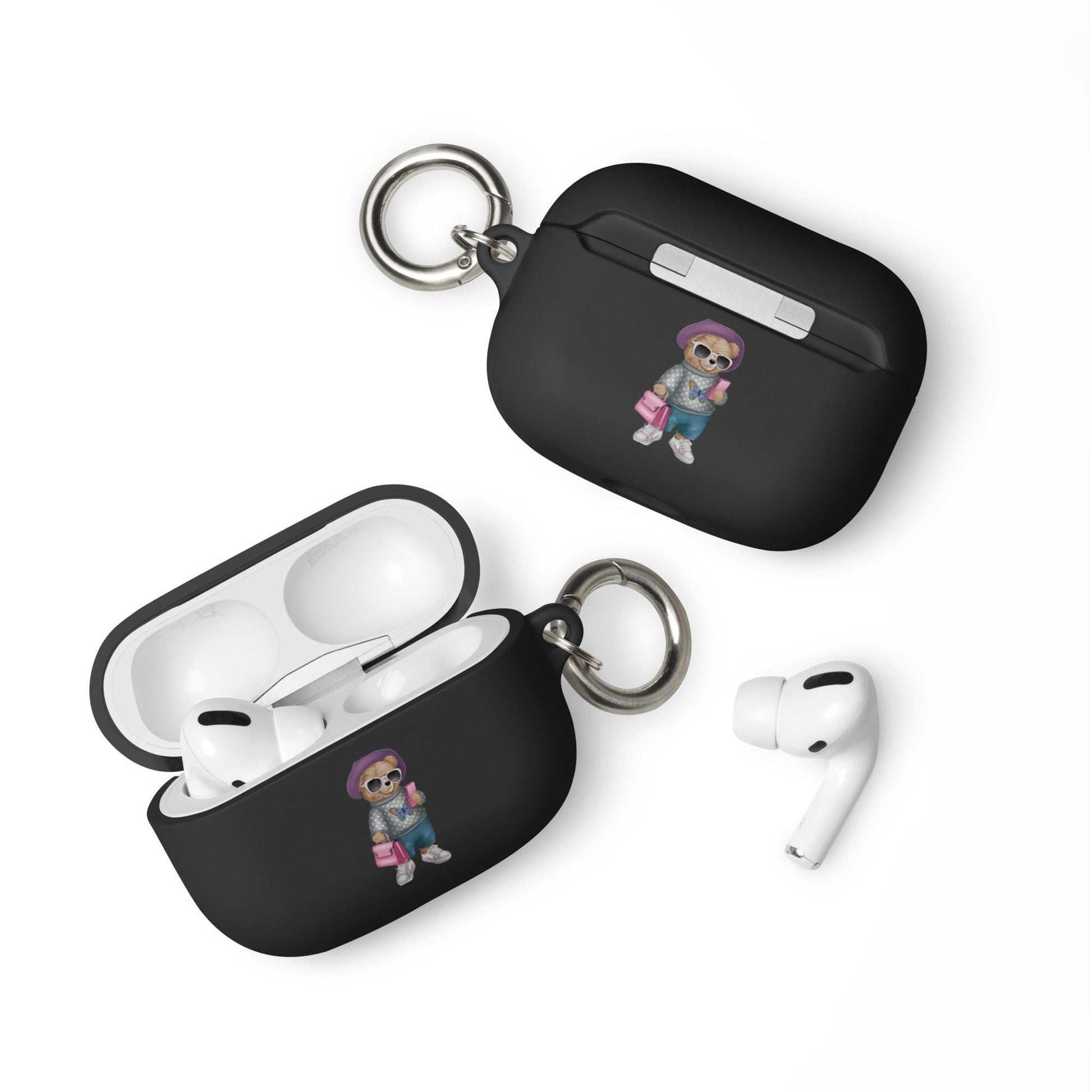 Rubber Case for AirPods®, Teddy Bear Fashion girl cute design ready for school airpods protective carrying case
