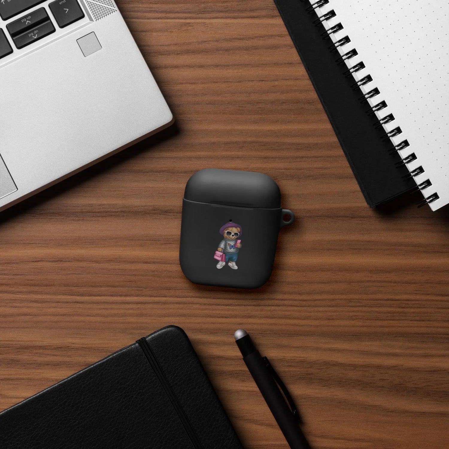 Rubber Case for AirPods®, Teddy Bear Fashion girl cute design ready for school airpods protective carrying case