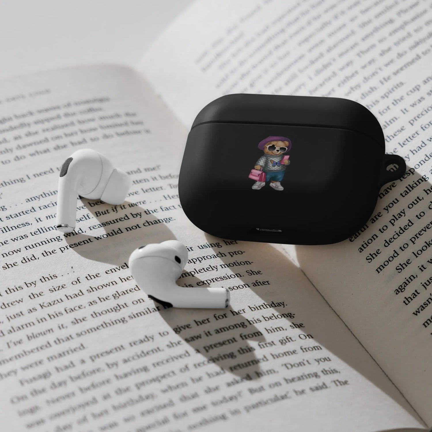 Rubber Case for AirPods®, Teddy Bear Fashion girl cute design ready for school airpods protective carrying case