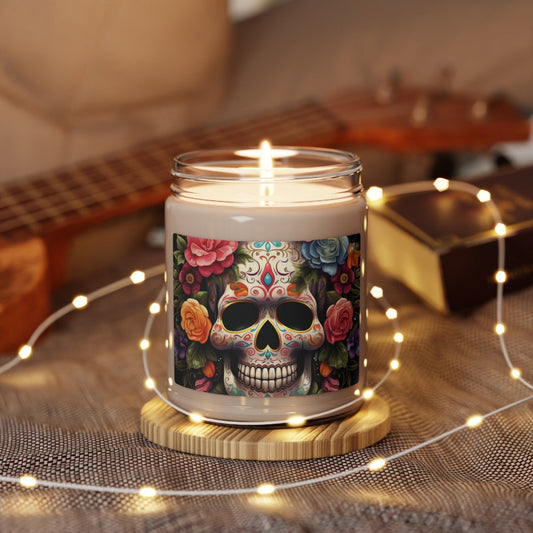 Scented Soy Candle, 9oz, Day of the dead Dia de Los Muertos floral sugar skull bedroom hallway bathroom smell good fragrance home decor