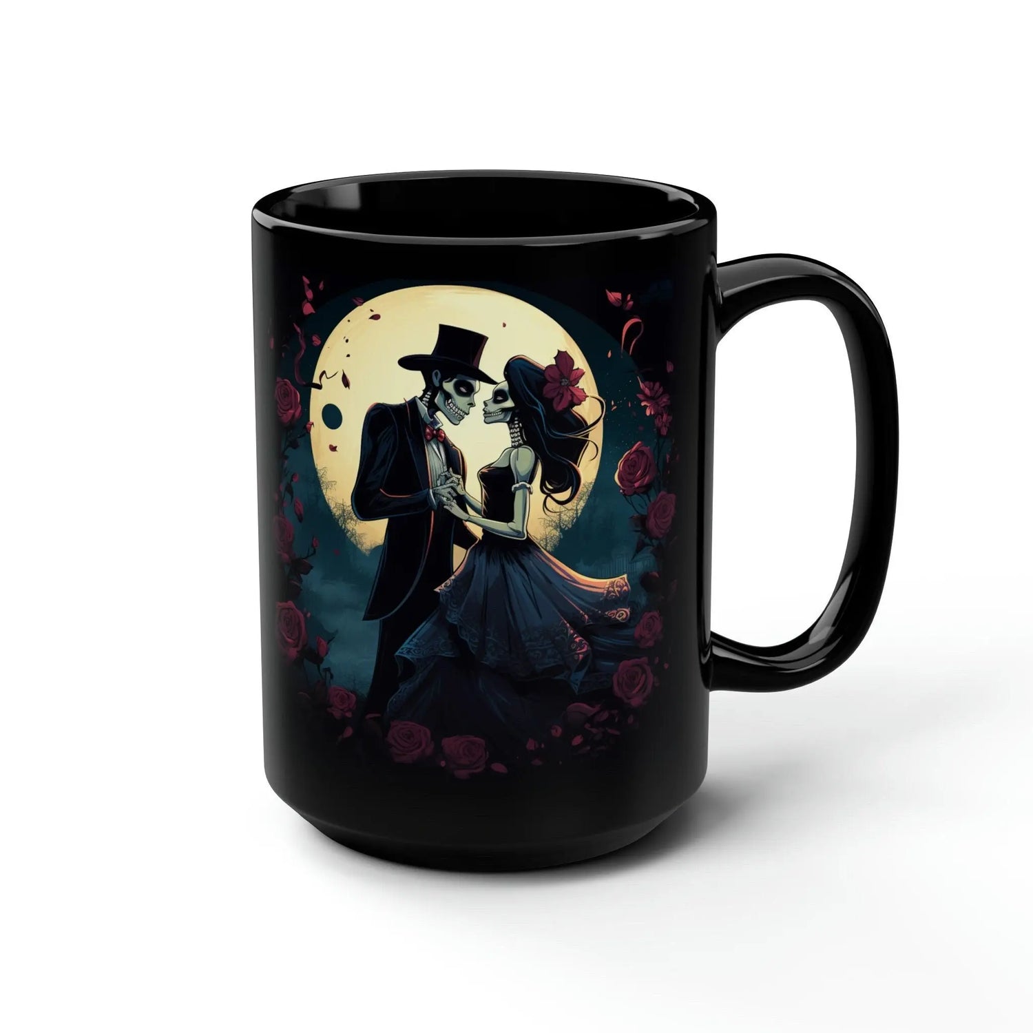 Black Mug, 15oz, Black Mug, Day of the Dead Dia de Los Muerto gothic artisic traditional Mexican art coffee tea beverag kitchen decor cup The Aurora Touch