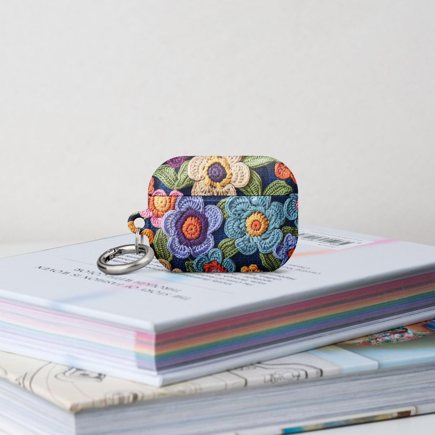 Case for AirPods®, floral colorful stylish crotchet pretty pattern school work custom design sturdy protective earbuds carrying case
