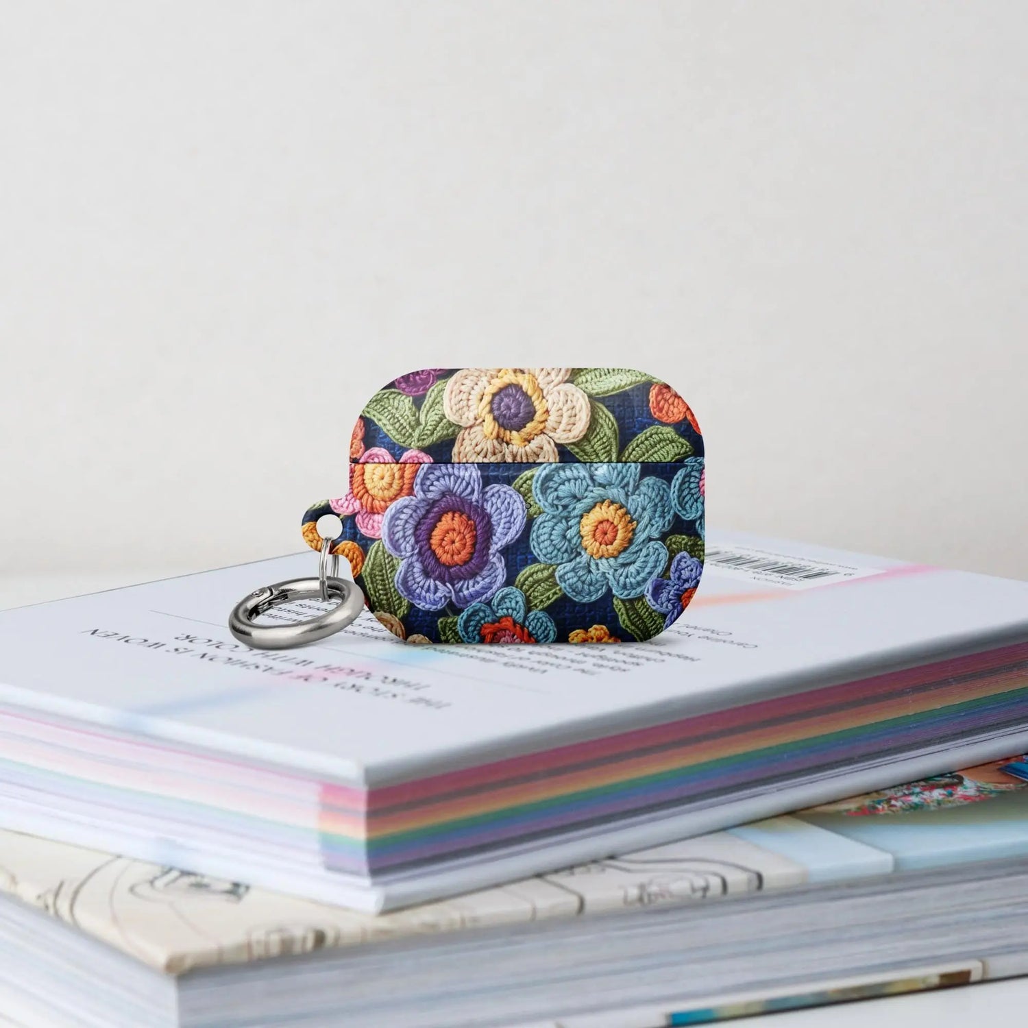 Case for AirPods®, floral colorful stylish crotchet pretty pattern school work custom design sturdy protective earbuds carrying case