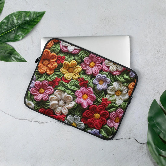 Laptop Sleeve, Bright floral crotchet simple fashion style back to school workplace everyday on the road computer ipad carrying case cover The Aurora Touch