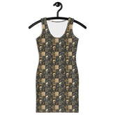 Bodycon dress, Gothic all over pattern casual date night blazer accent sexy spandex stretchy comfortable stylish Halloween vibe outfit