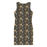 Bodycon dress, Gothic all over pattern casual date night blazer accent sexy spandex stretchy comfortable stylish Halloween vibe outfit