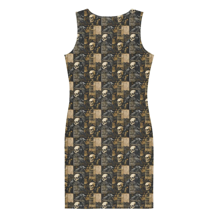 Bodycon dress, Gothic all over pattern casual date night blazer accent sexy spandex stretchy comfortable stylish Halloween vibe outfit