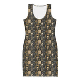 Bodycon dress, Gothic all over pattern casual date night blazer accent sexy spandex stretchy comfortable stylish Halloween vibe outfit