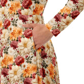 All-over print long sleeve midi dress, Bright large floral print pattern dinner date casual event classy stylish midi dress design dress The Aurora Touch