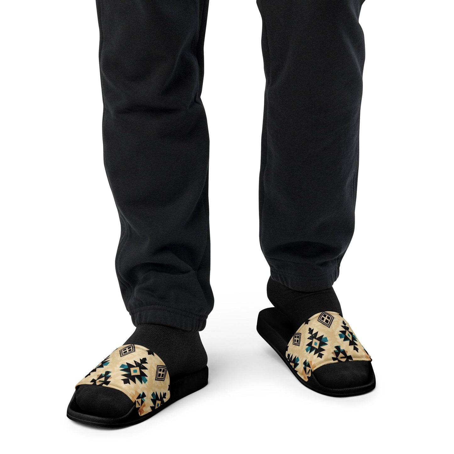 Men’s slides, Native style design pattern casual beach home outdoor relaxed comfy fit stylish print everyday wear flip flop men shoes