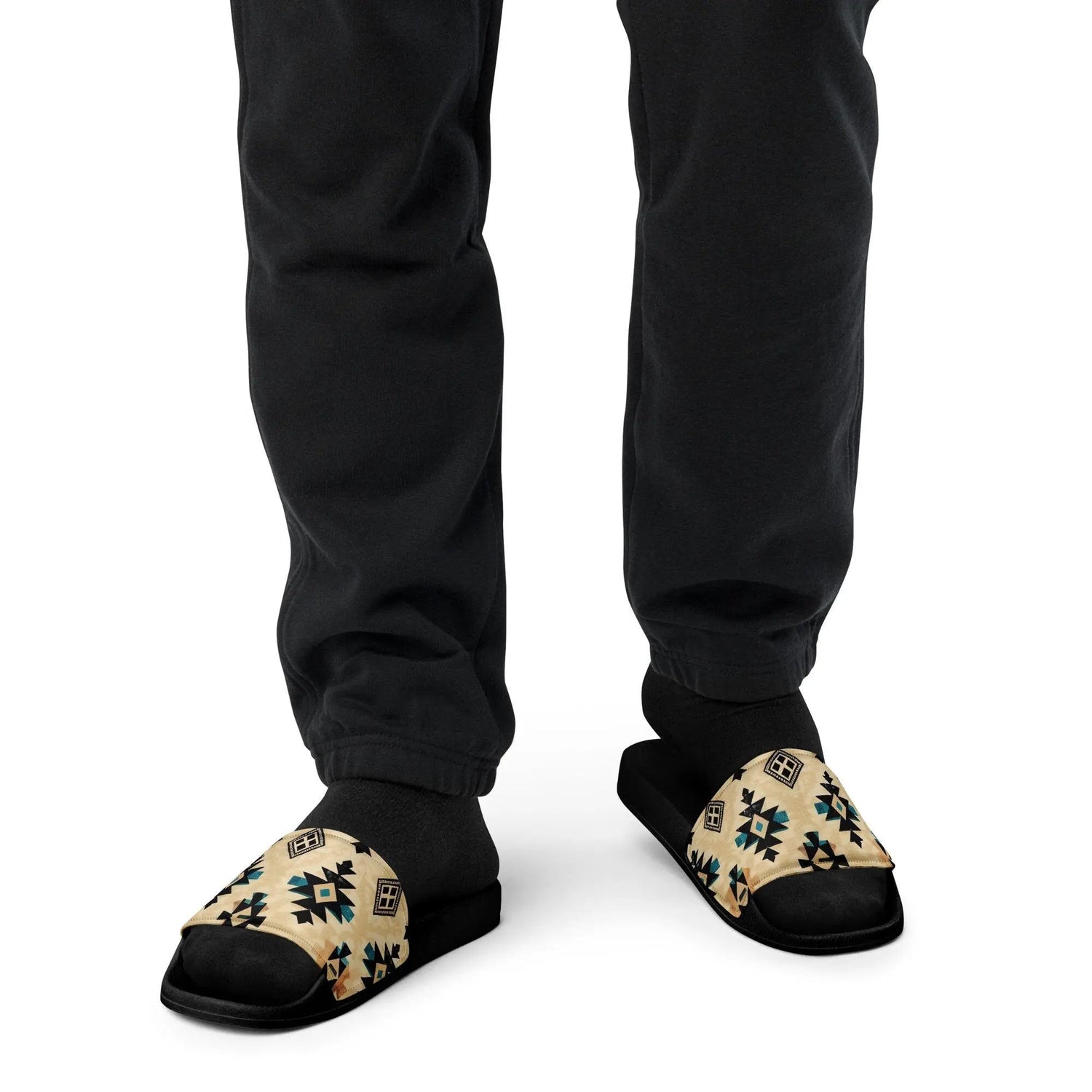 Men’s slides, Native style design pattern casual beach home outdoor relaxed comfy fit stylish print everyday wear flip flop men shoes The Aurora Touch