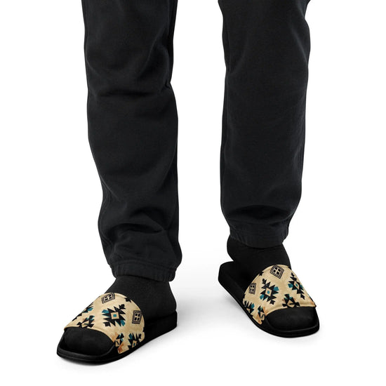Men’s slides, Native style design pattern casual beach home outdoor relaxed comfy fit stylish print everyday wear flip flop men shoes The Aurora Touch