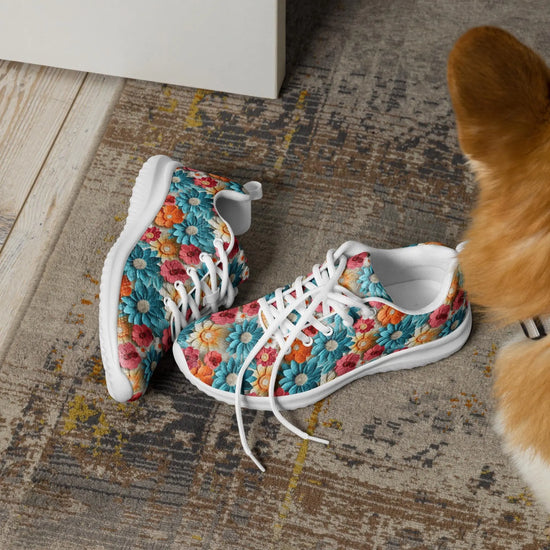 Women’s athletic shoes, Vibrant colorful daisy floral pattern print design soft comfy walking athletic casual designer look stylish sneakers