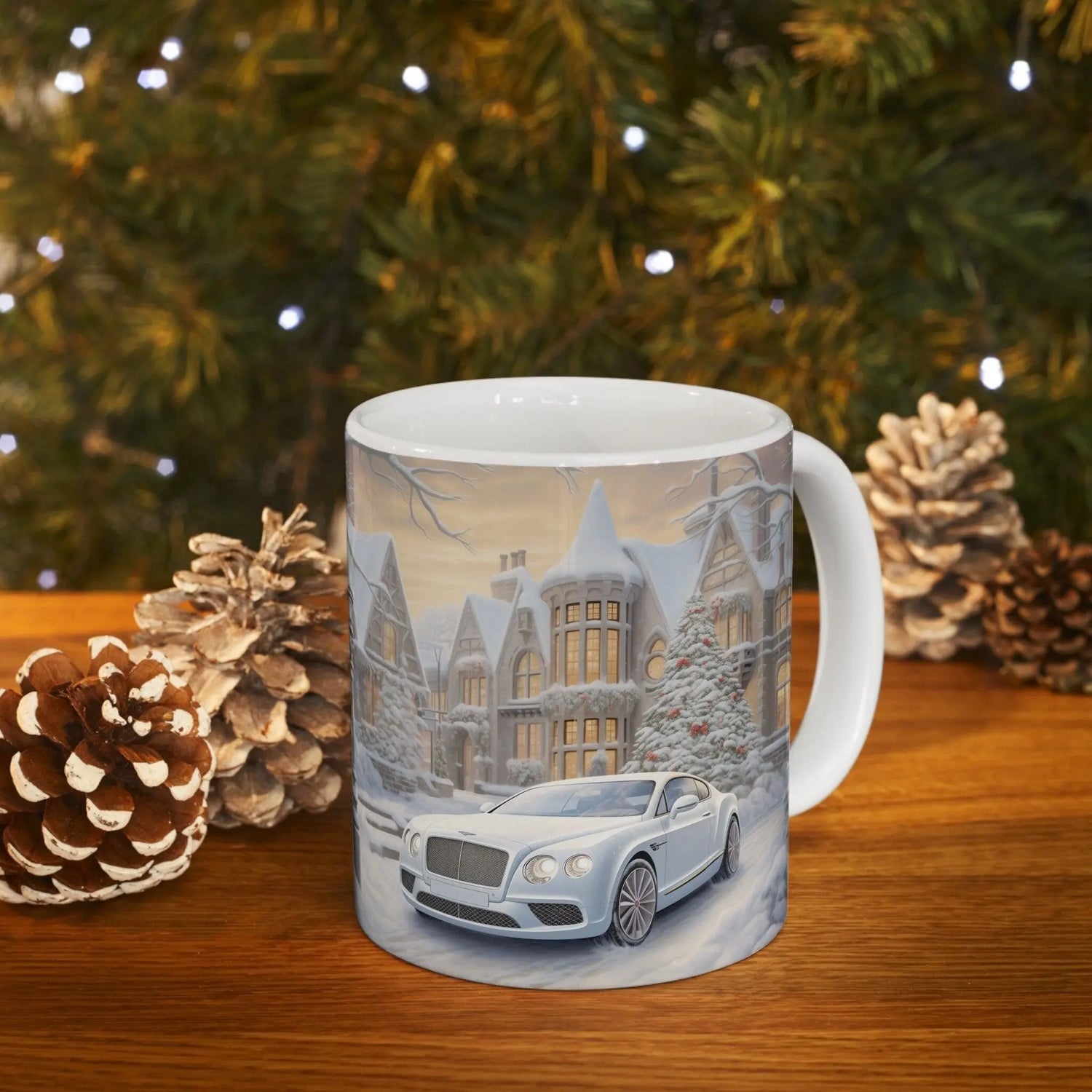 Ceramic Mug 11oz, Bentley luxury corporate holiday white Xmas theme sassy boss entrepreneur coffee beverage office fancy kitchen cup The Aurora Touch