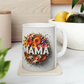 Ceramic Mug, 11oz, 3D Mama brightt floral 2 sided love print casual coffee tea everyday designer kitchen home decor cup The Aurora Touch