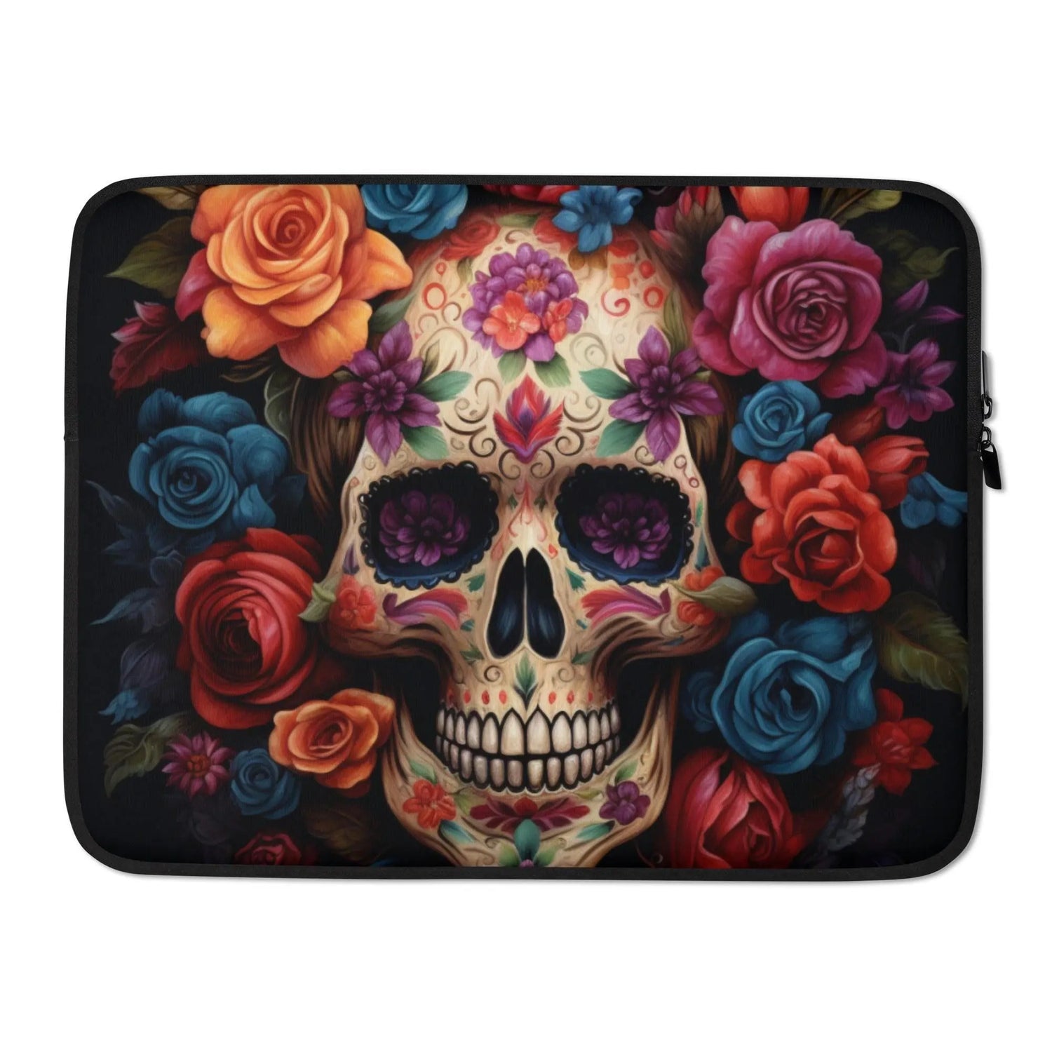 Laptop Sleeve, Day of the dead colorful vibrant floral sugar skull aert design computer ipad business school carrying cover case The Aurora Touch