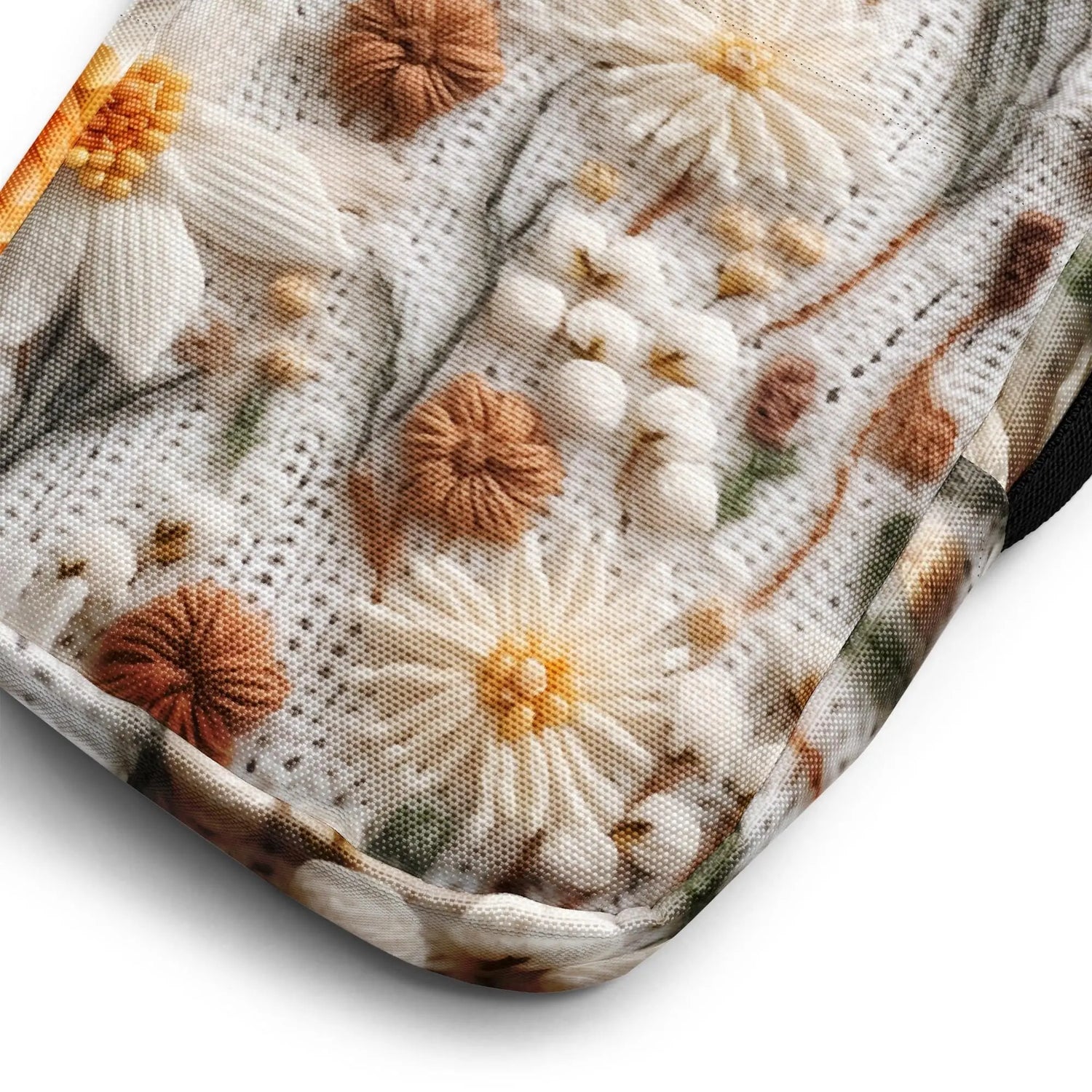 Utility crossbody bag 3D crochet style floral print design durable water resistant durable everyday minimilist school office purse The Aurora Touch