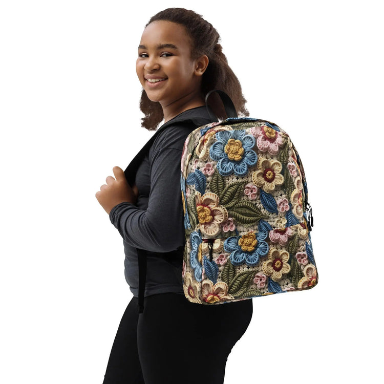 3D Floral Crochet Print Design Backpack | Light & Colorful Shoulder Bag The Aurora Touch