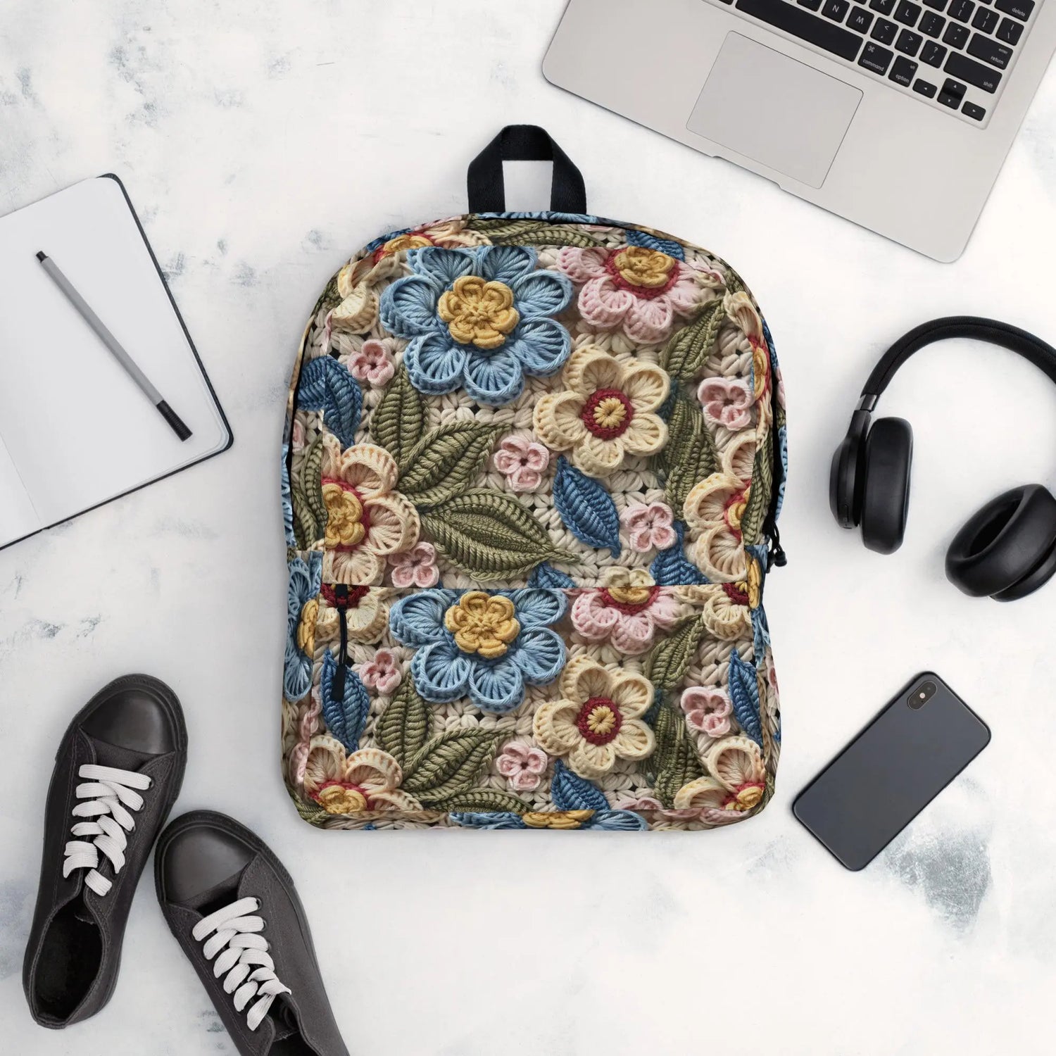 3D Floral Crochet Print Design Backpack | Light & Colorful Shoulder Bag The Aurora Touch