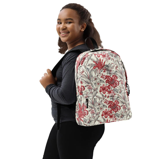 Backpack, Red floral boho print pattern everyday casual school work office stylish soft modern day all purpose ipad laptop notebook bag The Aurora Touch