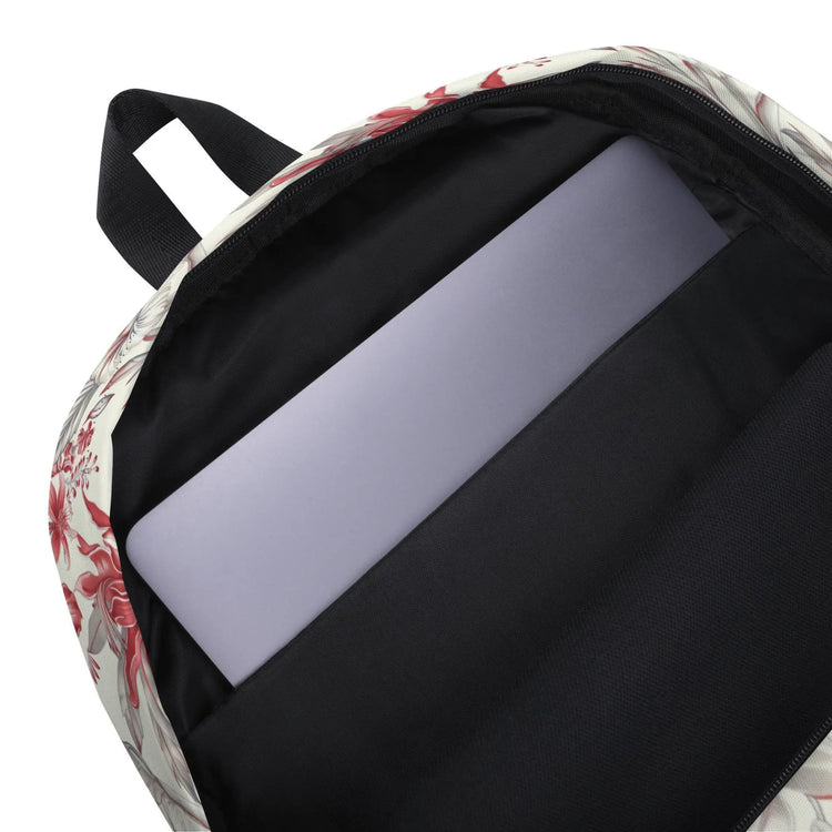 Backpack, Red floral boho print pattern everyday casual school work office stylish soft modern day all purpose ipad laptop notebook bag The Aurora Touch