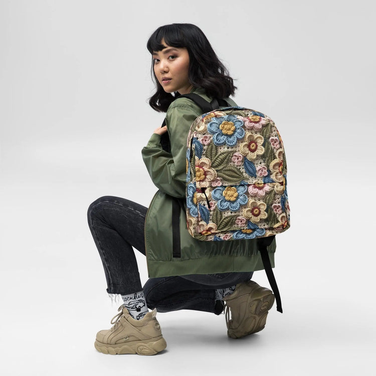 3D Floral Crochet Print Design Backpack | Light & Colorful Shoulder Bag The Aurora Touch