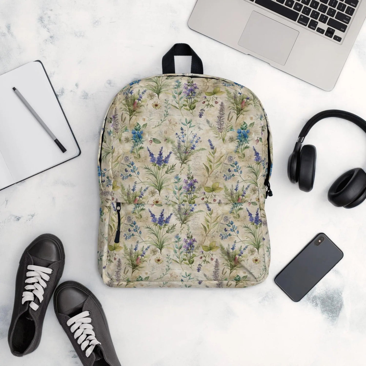 Backpack, Lavender Floral Pretty Pattern Design great for all age school individuals with Fashion Style The Aurora Touch