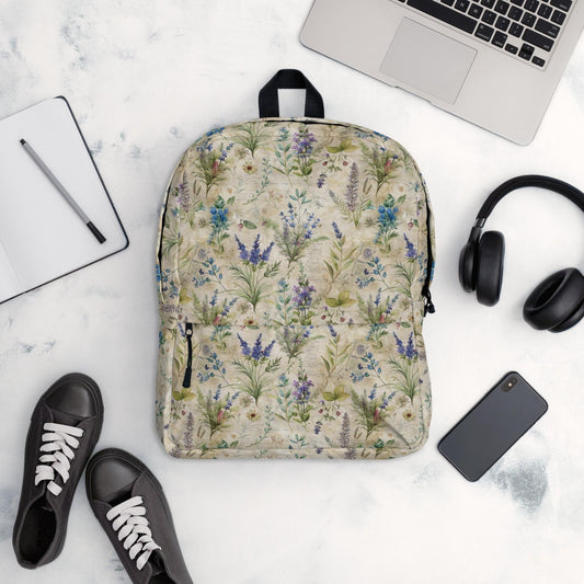 Mochila, bonito diseño con estampado floral lavanda, ideal para estudiantes de todas las edades y con estilo moderno.