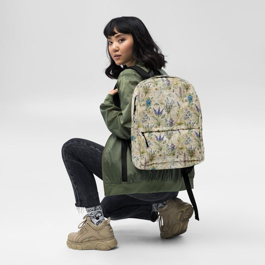 Mochila, bonito diseño con estampado floral lavanda, ideal para estudiantes de todas las edades y con estilo moderno.