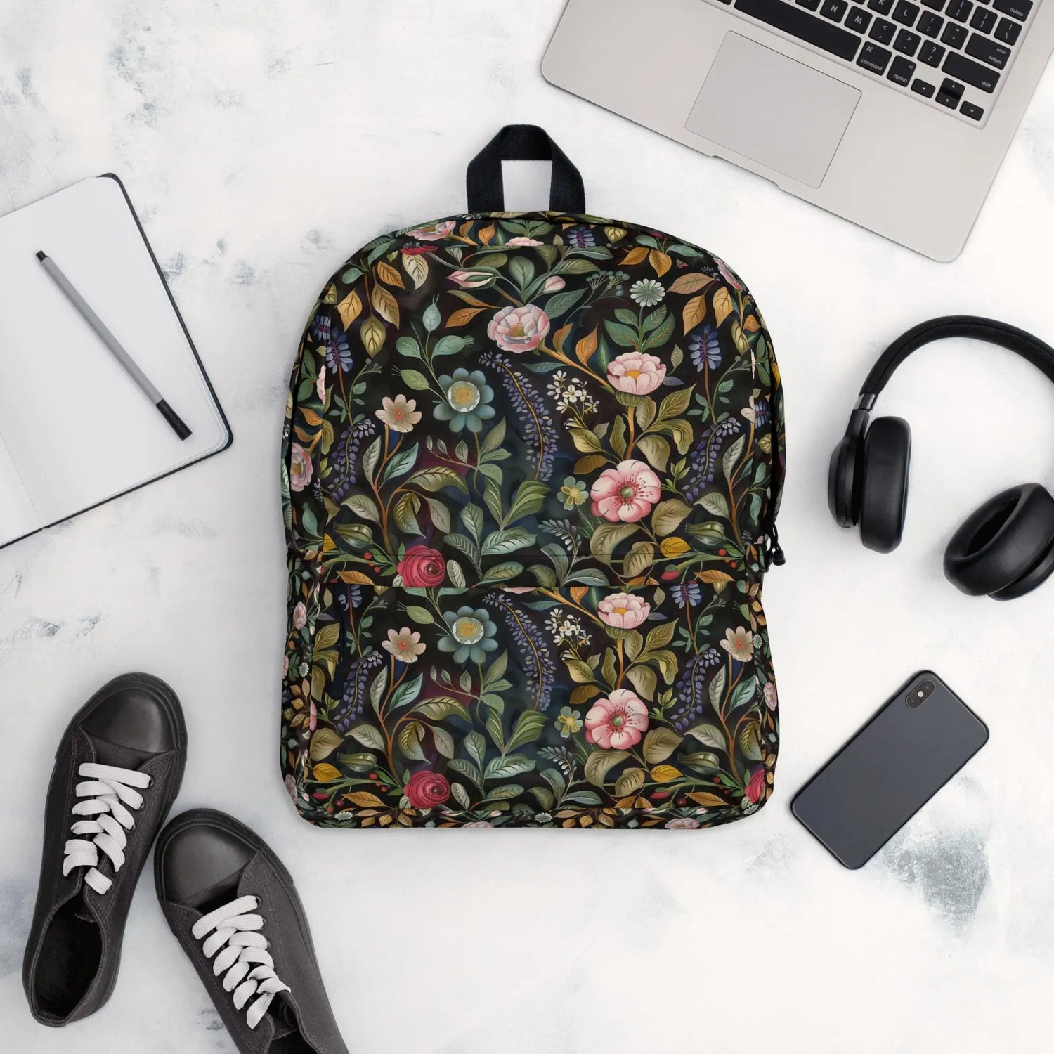 Backpack, Floral pretty all over print all purpose pattern design roomy sports books laptop school office supplies carrying bag The Aurora Touch