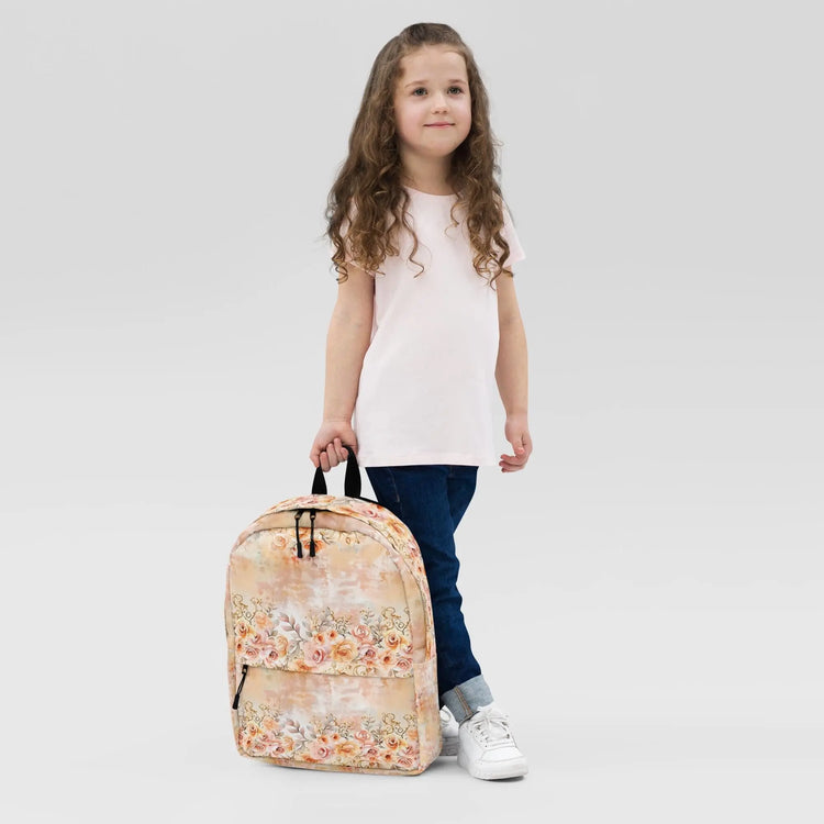 Backpack, peachy pink shabby chic vintage rose style fashion wear for college nurse school and everyday day all purpose carry and tote bag The Aurora Touch